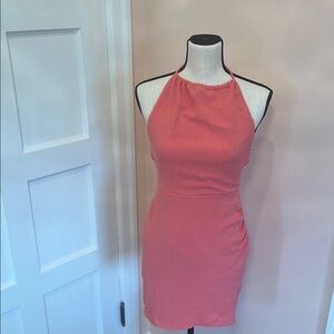 Elegant Coral Halter Dress